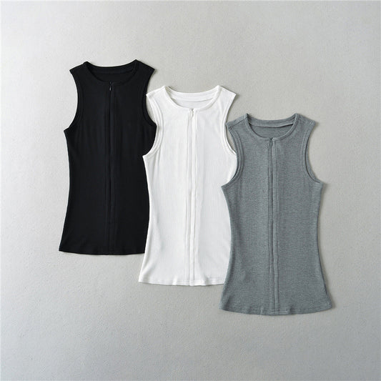 Women's Ribbed Front Zip Sleeveless Vest